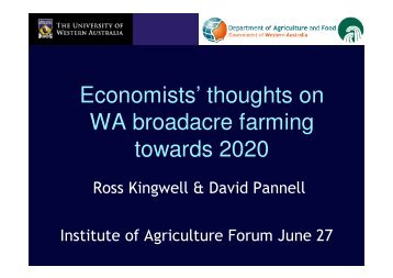 Economists' thoughts on WA broadacre farming towards 2020