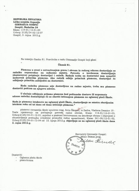 Dokument o pokretanju otkaza ugovora - Likaplus.hr