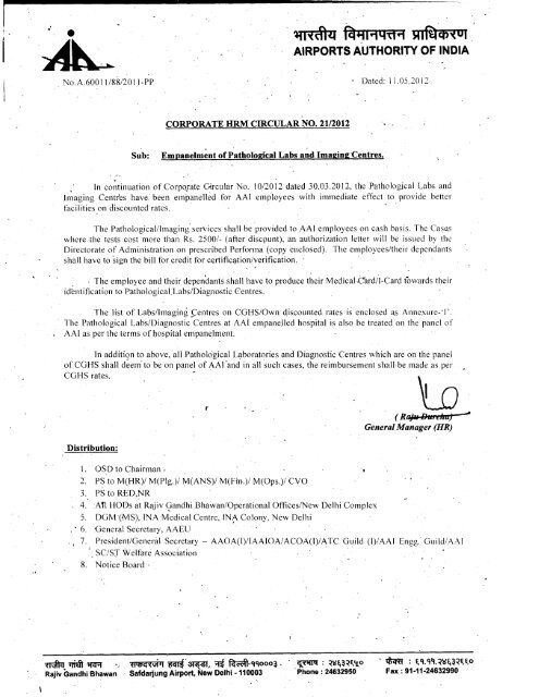 Corporate HRM Circular 21/2012 - Airports Authority of India