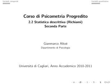 2.2 Statistica descrittiva (Richiami) Seconda Parte