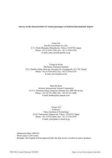 Survey of Characteristics of Transit Passengers at Incheon ...