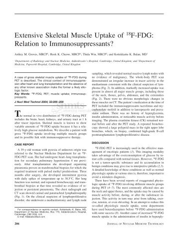 Extensive Skeletal Muscle Uptake of 18F-FDG: Relation to ...