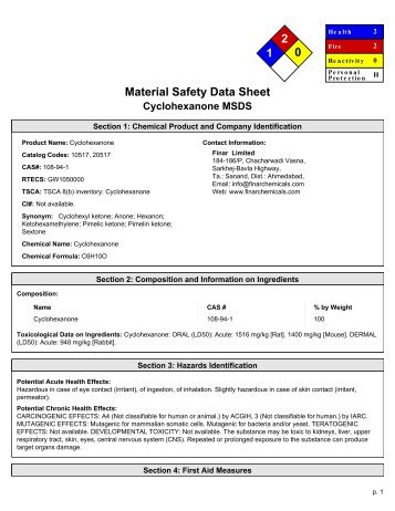 2 1 0 Material Safety Data Sheet - Finar Chemicals Limited