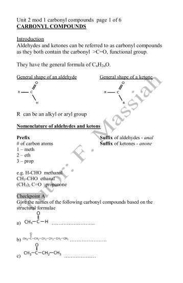 CARBONYL COMPOUNDS - CAPE CHEMISTRY