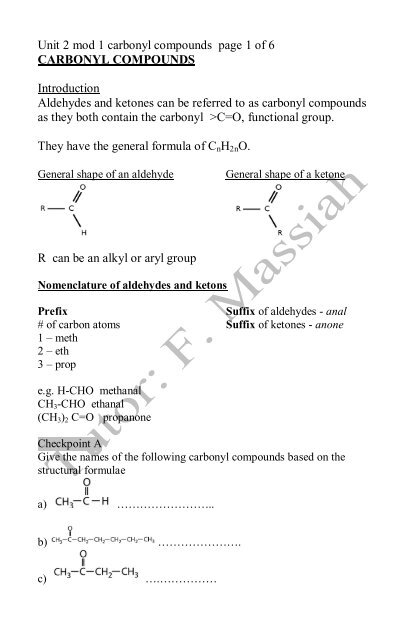 CARBONYL COMPOUNDS - CAPE CHEMISTRY