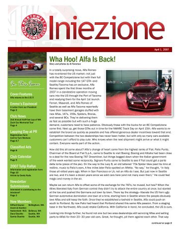 Wha Hoo! Alfa Is Back! - Northwest Alfa Romeo Club
