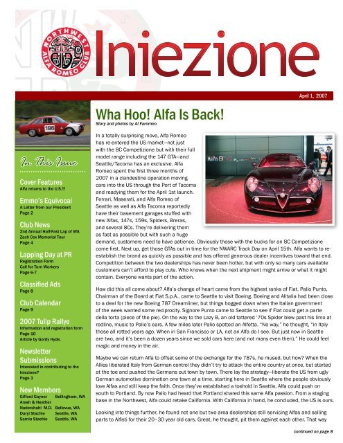 Wha Hoo! Alfa Is Back! - Northwest Alfa Romeo Club