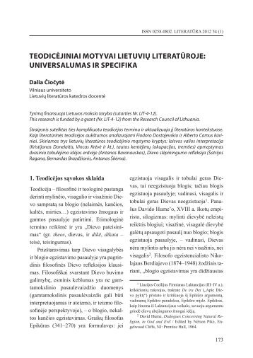 teodicėjiniai motyvai lietuvių literatūroje: universalumas ... - Literatūra