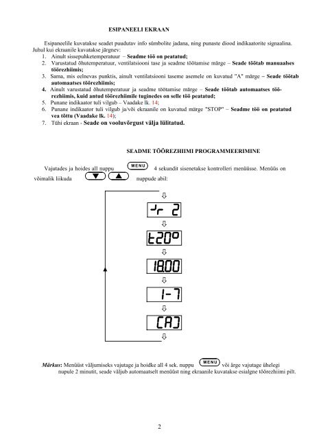 1 Tähelepanu: Ventilatsiooniseadet ei tohi lülitada sisse enne kui ...