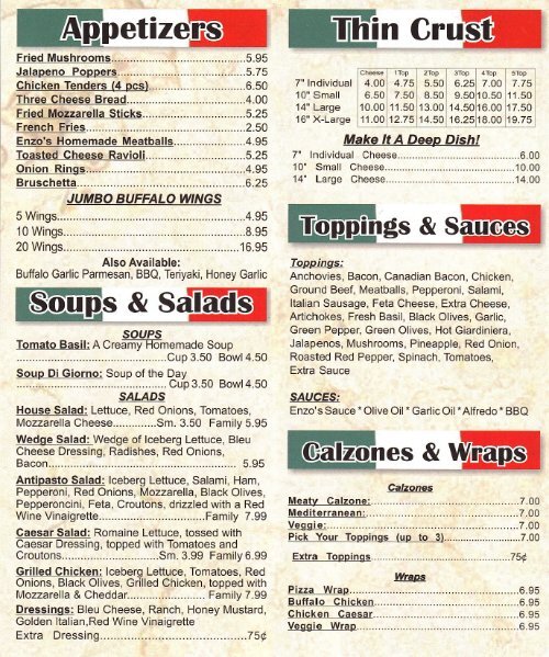 Enzo's pizza menu deals