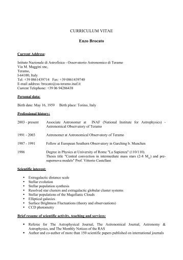 CURRICULUM VITAE Enzo Brocato - Inaf