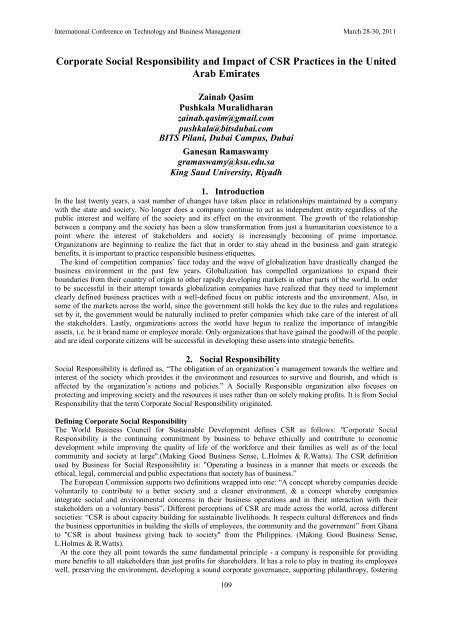 Corporate Social Responsibility and Impact of CSR Practices in the ...