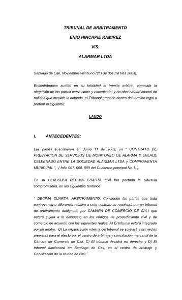 Enio Hincapie Ramírez Vs. Alarmar Ltda. - Cámara de Comercio de ...