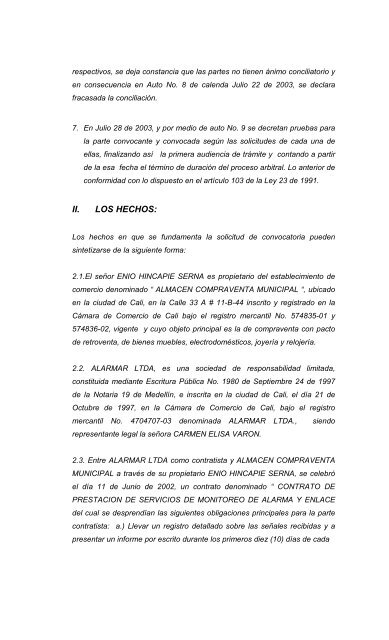 Enio Hincapie Ramírez Vs. Alarmar Ltda. - Cámara de Comercio de ...