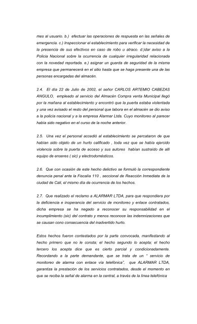 Enio Hincapie Ramírez Vs. Alarmar Ltda. - Cámara de Comercio de ...