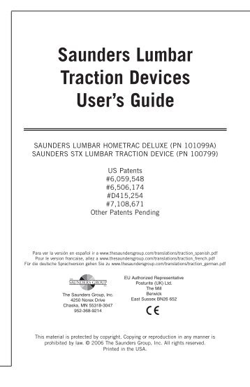 Saunders Lumbar Traction Devices User's Guide