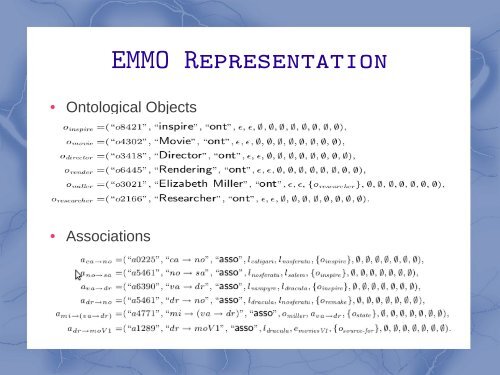 MULTIMEDIA DATABASE USING EMMO MODEL (PART 2) Examples