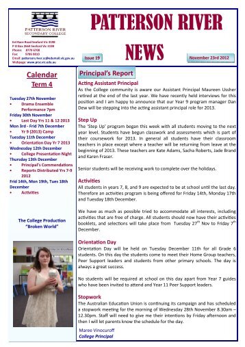 PRSC- NEWS 19 November 23rd 2012 - Patterson River Secondary ...