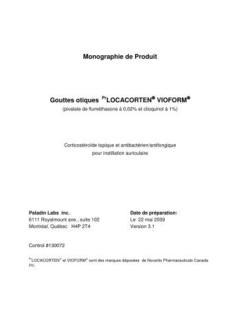 Monographie de Produit Gouttes otiques ... - Paladin Labs
