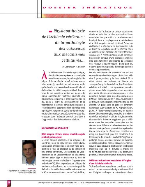 Physiopathologie de l ischémie cérébrale : de la pathologie des ...