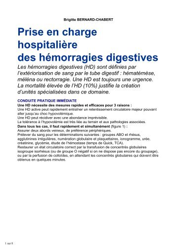 Prise en charge hospitalière des hémorragies ... - Urgence Pratique