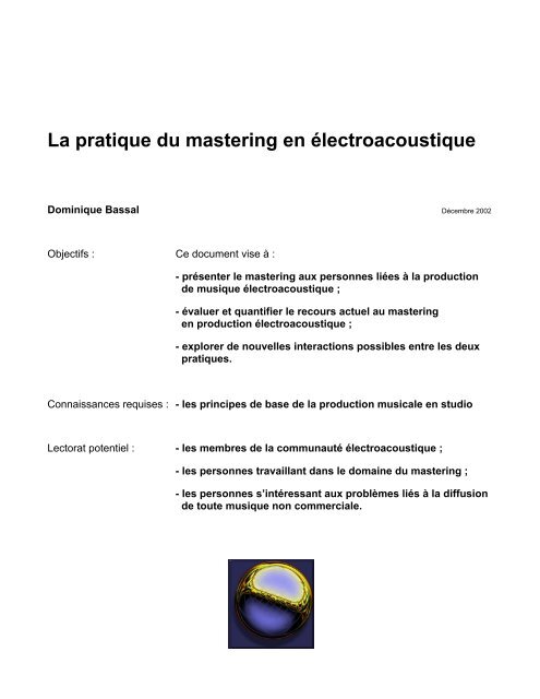 La pratique du mastering en électroacoustique - CEC