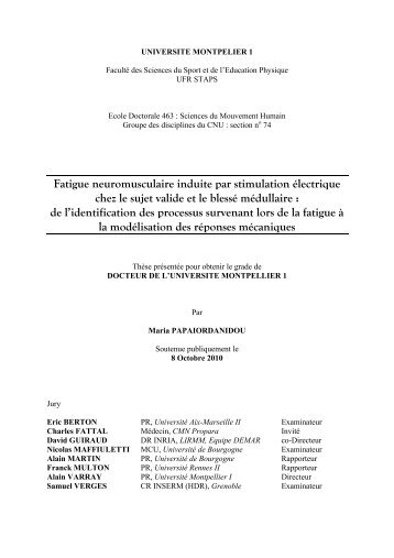 Fatigue neuromusculaire induite par stimulation électrique chez le ...