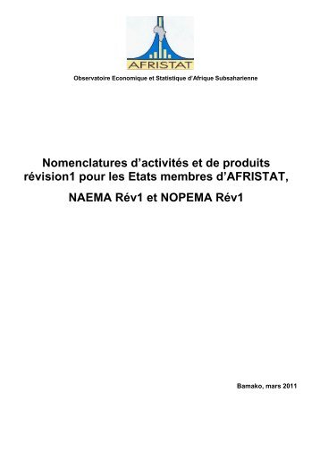 Nomenclatures d'activités et de produits révision1 pour les ... - Afristat