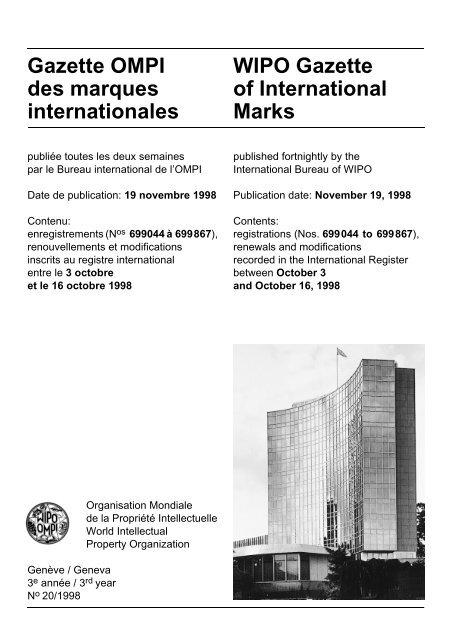 WIPO Gazette of International Marks Gazette OMPI des marques ...