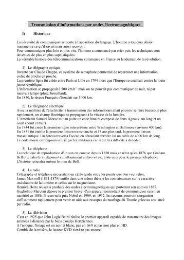 Transmission d'informations par ondes électromagnétiques