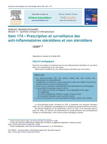 Prescription et surveillance des anti-inflammatoires stéroïdiens et ...