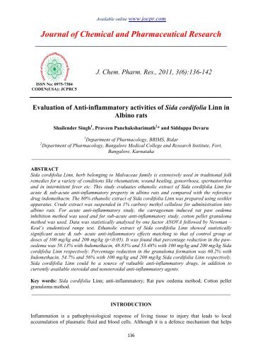 Evaluation of Anti-inflammatory activities of Sida cordifolia Linn in ...