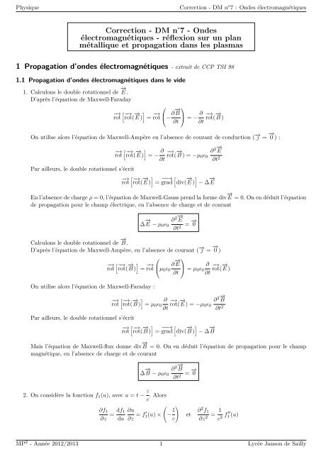Correction - DM n˚7 - Ondes électromagnétiques ... - Berliozo.fr