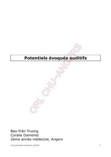 Potentiels évoqués auditifs - Service d'ORL du CHU d'Angers