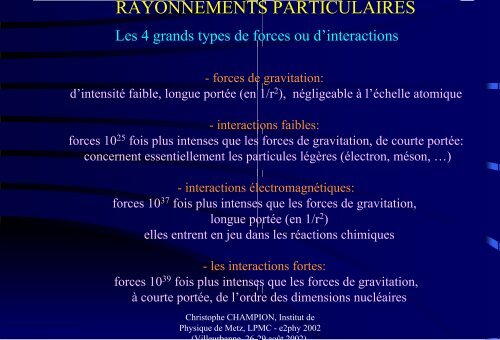 CLASSIFICATION DES RAYONNEMENTS - e2Phy