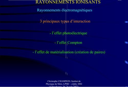 CLASSIFICATION DES RAYONNEMENTS - e2Phy