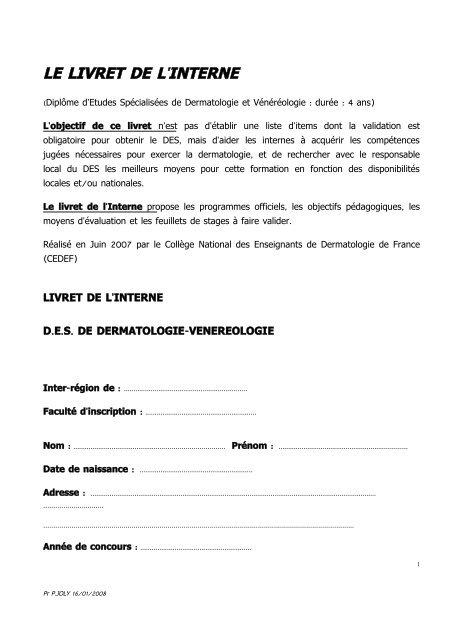 LIVRET DE L'INTERNE - CEDEF, Collège des Enseignants en ...