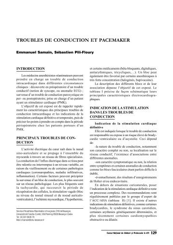 TROUBLES DE CONDUCTION ET PACEMAKER