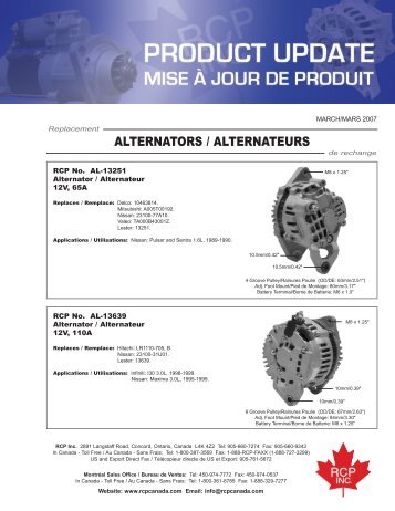 ALTERNATORS / ALTERNATEURS - RCP Inc.