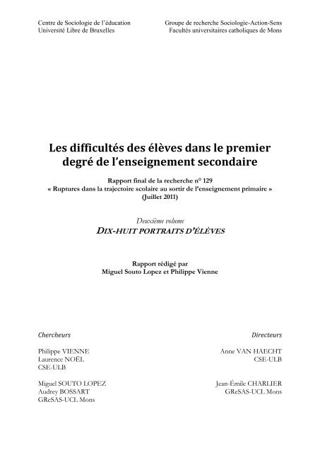 Les difficultés des élèves dans le premier degré de l'enseignement ...