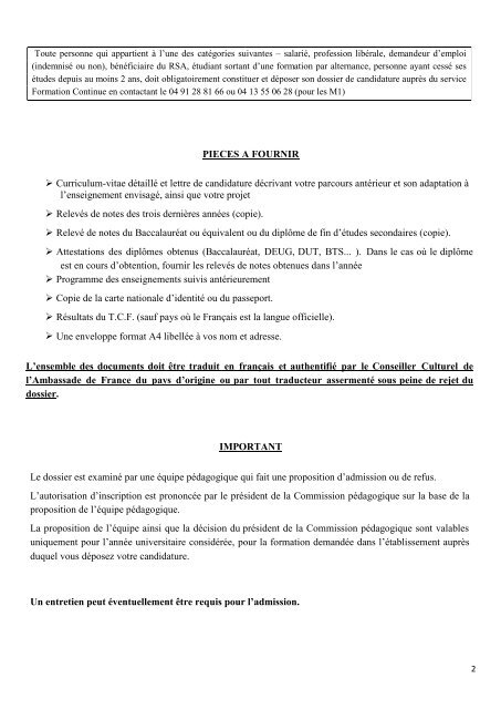 DOSSIER DE CANDIDATURE Candidature pour le MASTER ...