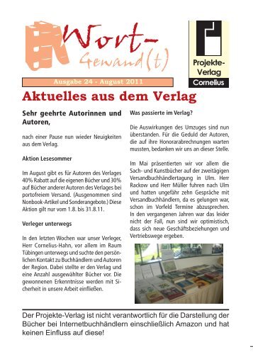 Aktuelles aus dem Verlag - Projekte-Verlag Cornelius
