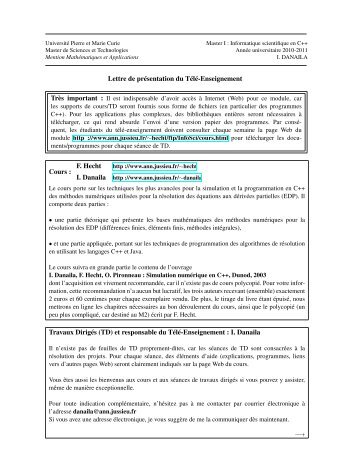 Lettre de présentation du Télé-Enseignement Cours : F. Hecht ...