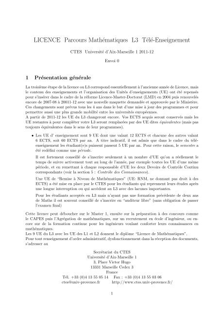 LICENCE Parcours Mathématiques L3 Télé-Enseignement - CMI