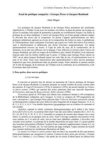 Essai de poétique comparée - Association Georges Perec