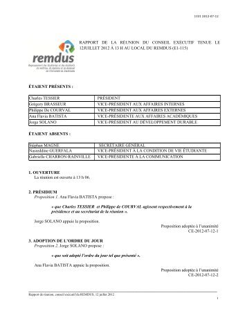 ÉTAIENT PRÉSENTS : Charles TESSIER PRÉSIDENT ... - Remdus