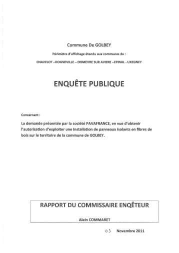 Rapport de conclusion du Commissaire enqueteur - Préfecture des ...