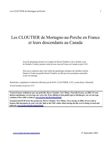 Les CLOUTIER de Mortagne-au-Perche en France et leurs ...