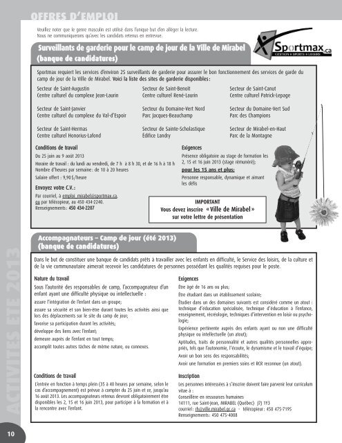 Programmation loisirs - Mirabel