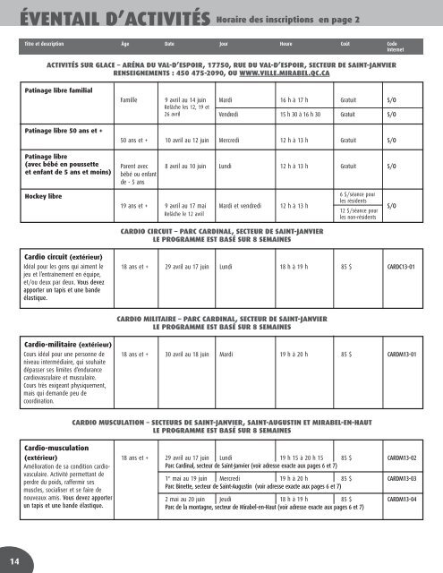 Programmation loisirs - Mirabel